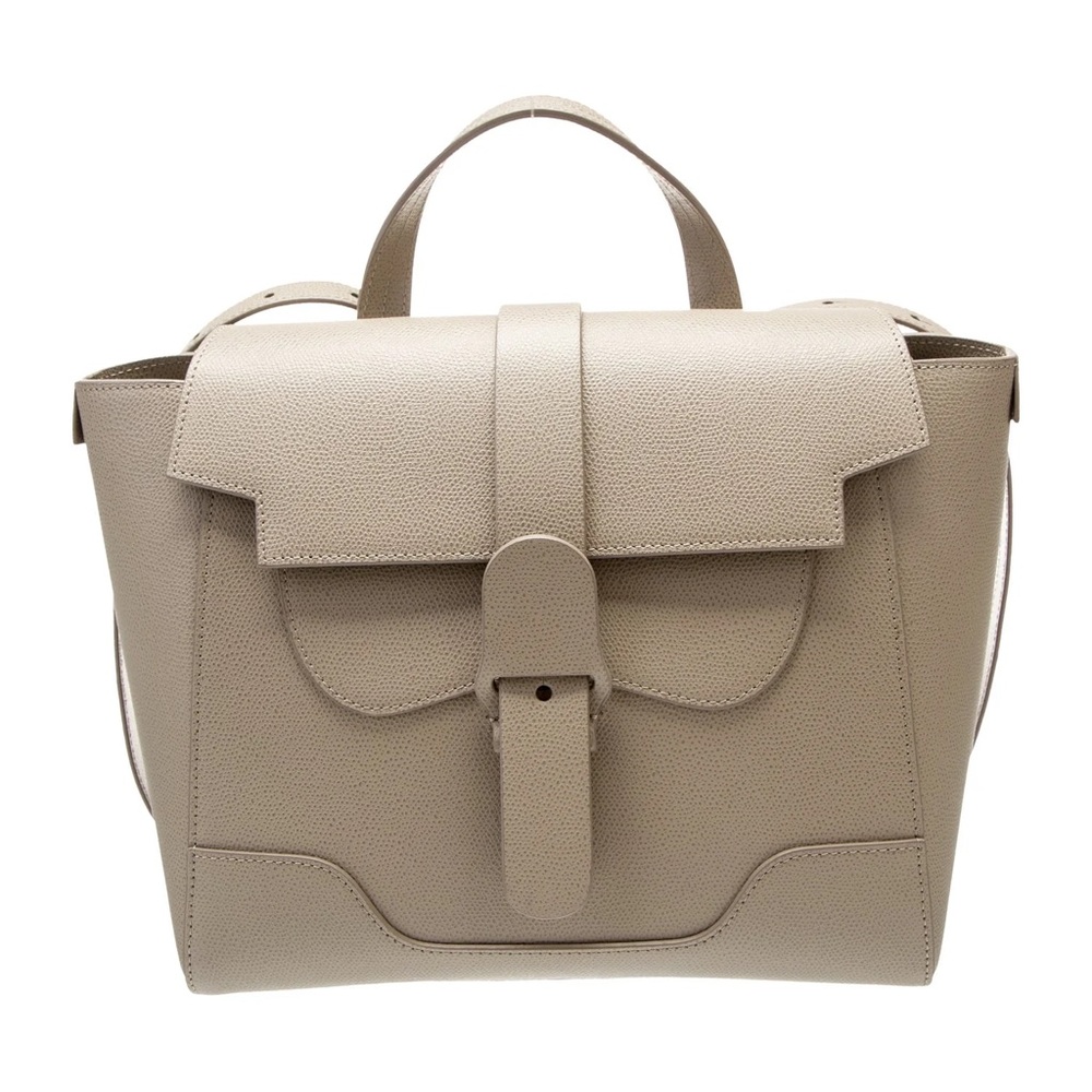Senreve Taupe Pebbled Leather Buckle-Top Satchel